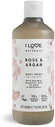 I Love Naturals Rose & Argan Body Wash, Natural Oils Of Rose & Patchouli, Formulated Using Essential Oils For Silky Smooth & Moisturised Skin, 100% Recycled Bottle & Vegan-Friendly - 500ml