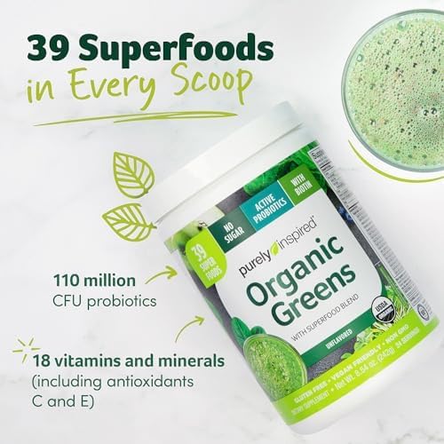 Purely Inspired Organic Greens, USDA Organic, Super Greens Powder, Unflavored, 7.17oz (203g), 20 servings