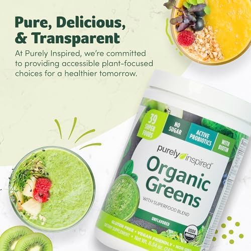 Purely Inspired Organic Greens, USDA Organic, Super Greens Powder, Unflavored, 7.17oz (203g), 20 servings