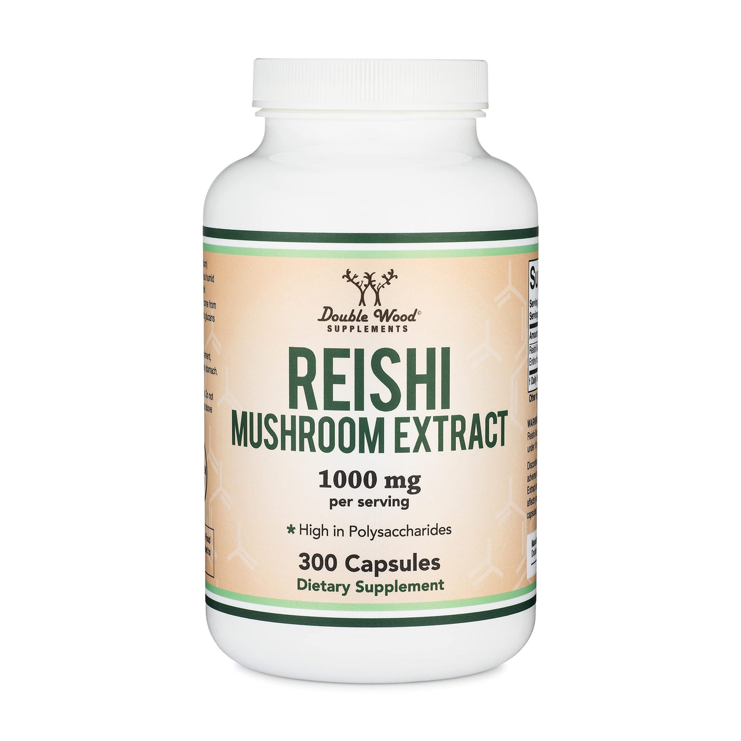 Reishi Mushroom Capsules (4:1 Ganoderma Extract, 1,000mg Reishi Powder Servings) 300 Count, 5 Month Supply, for Immune System Support and Defense by Double Wood Supplements